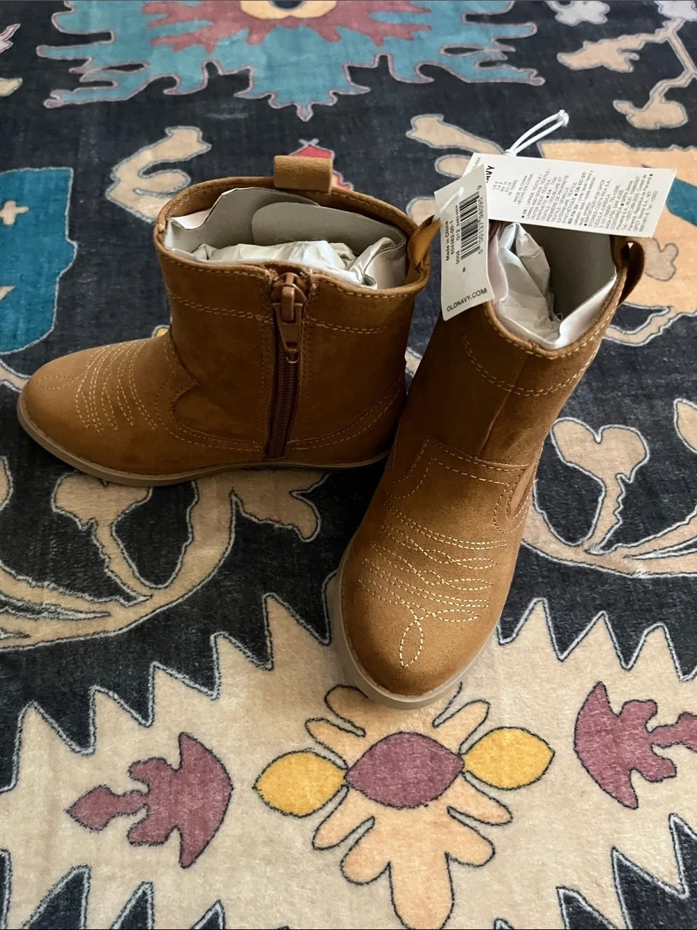 NWT Old Navy Brown Kids Cowboy Booties with Heart Patch